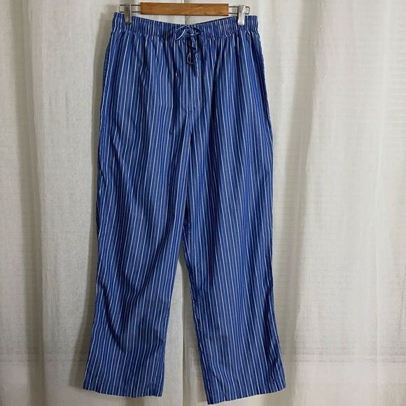 Brooks Brothers M Blue Green White Vertical Stripe 💯Cotton Drawstring PJ Pants - Picture 1 of 10